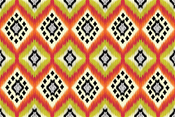 ikat Abstract Ethnic art. Seamless pattern in tribal, folk embroidery, and Mexican style. Aztec geometric art ornament print.Design for carpet, cover.wallpaper, wrapping, fabric, clothing