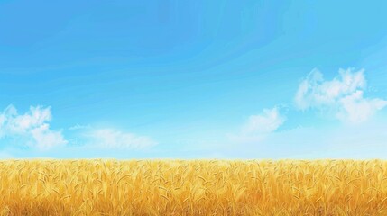 Wheat field with blue sky and copy space