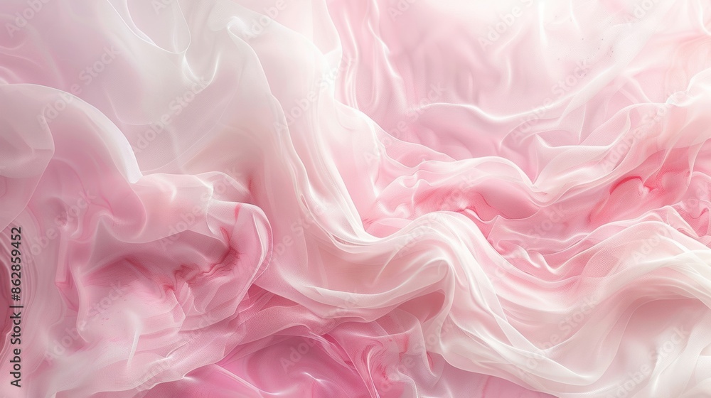 Poster flowing soft pink fabric with delicate waves and textures, creating a romantic and elegant abstract 