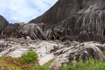 Rocky landscape of La Digue island, Seychelles. The Giant Union Rock