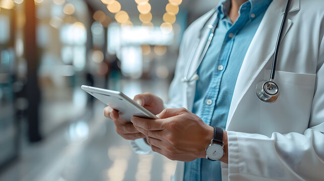 Doctor hands reading medical paperwork, compliance document and personal data before surgery in a hospital office. Healthcare professional doing research on medicine and health insurance in an office
