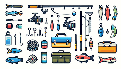 fishing equipment cartoon collection set