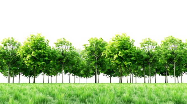 3D illustrated landscape with green trees in the park. Tree on transparent background, real tree, green leaves, isolated png file, die cut design.