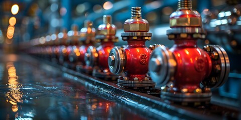 Red fire hydrant at night. Selective focus. Toned. industrial background