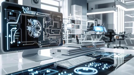 Copy space, modern technology, electronic design, circuit design, professional workspace