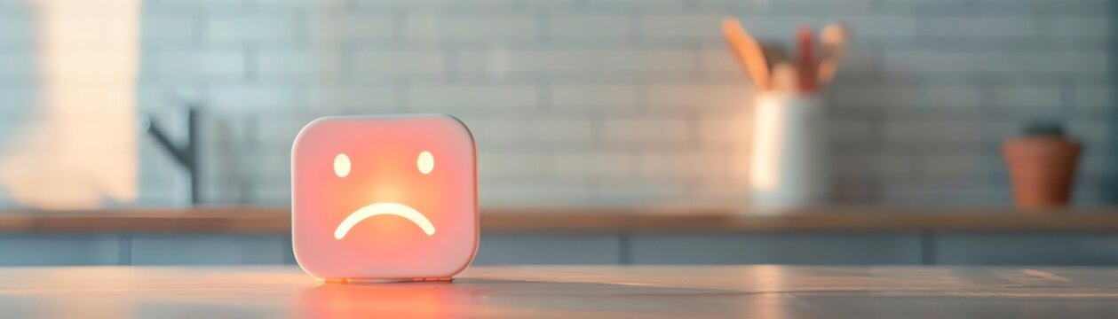 Dissatisfied Customer Softly lit frown face with glowing negative feedback