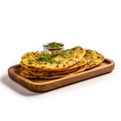 Traditional Methi Thepla, Fenugreek Flatbread On Wooden Tray