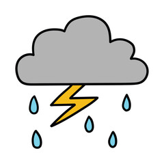Hand drawn cartoon icon thunderstorm on white background.