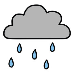 Hand drawn cartoon rain icon on white background.
