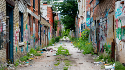 Abandoned houses in desolate city area
