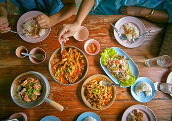 Top view of Thai traditional food