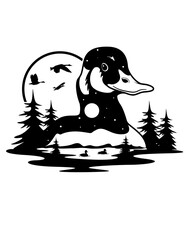 Duck Scene Hunting | Outdoor Lake Scene | Adventure and Travelers | Outdoor Hunting | Camp Life | Flying Duck Hunter | Original Illustration | Vector and Clipart | Cutfifle and Stencil