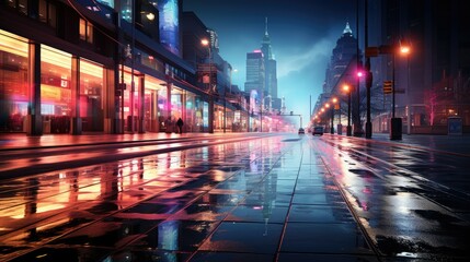 Neon light trails in urban night scene