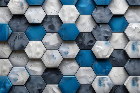 Fototapeta 3d wallpaper grey blue geometric hexagon tiles Background Tiles Pattern Concept