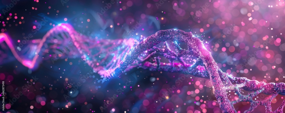 Aufkleber abstract depiction of a glowing dna double helix with a bokeh background
