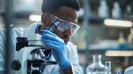 Scientist Examining Sample Through Microscope in Laboratory - Generative AI