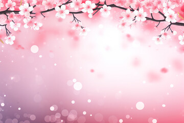 Fototapeta premium Pink background with cherry blossoms, petals, and branches, perfect for spring-themed designs.