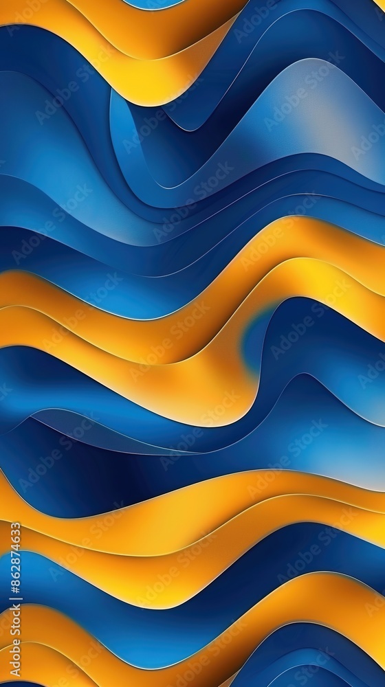 Sticker Blue yellow geometric abstract background. Curved wavy lines background