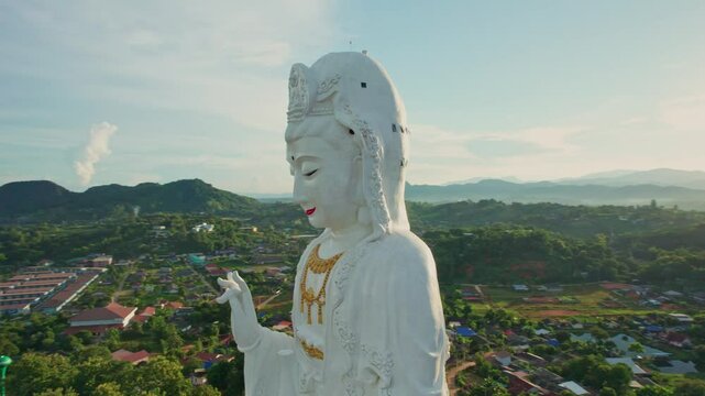 Aerial view of Wat Huay Pla Kang: Goddess of Mercy Chiang Rai, Mae Yao, Thailand.
