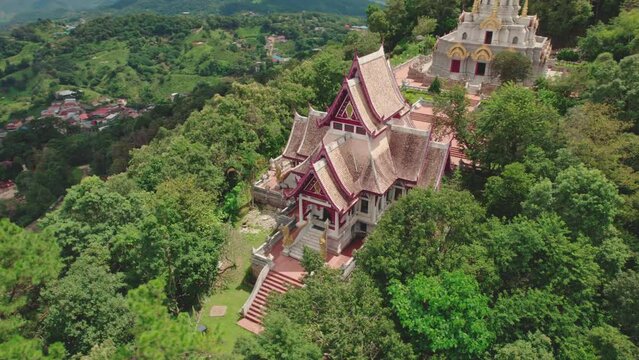 Aerial view of Phrathat Chedi Srinagarindra Stit Maha Santi Khiri, Mae Salong Nok, Chiang Rai District, Thailand.
