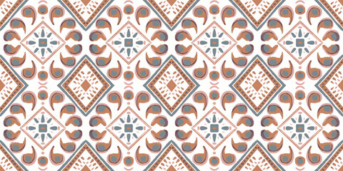 Majolica Vector Pattern. Watercolor Azulejo Seamless Design. Portuguese Patchwork Ornament. Sicilian Mosaic.Ethnic Square Tile. Vintage Talavera Border. Ceramic Background.