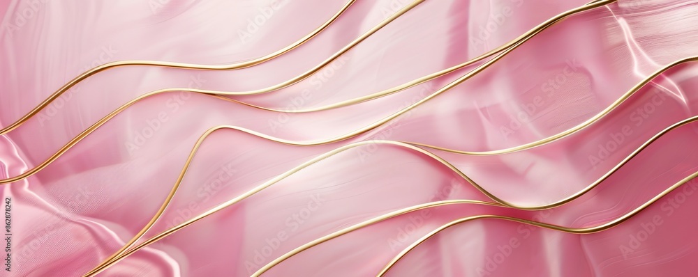 Poster elegant golden lines on a soft pink background creating a luxurious abstract texture