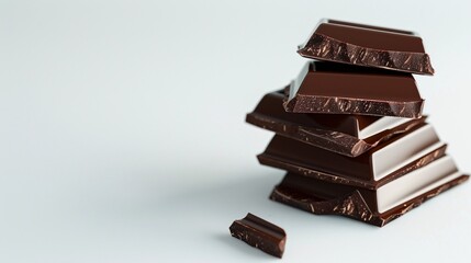 Sumptuous dark chocolate chunks, capturing their dark, velvety allure. Copy space for text.