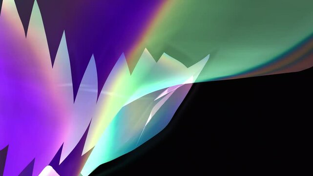 Abstract multicolored transparent ribbons in motion as a seamless creative background. 3D rendering of a twisted shape made of chrome material. Rainbow colorful reflections. 4k video, animation graphi