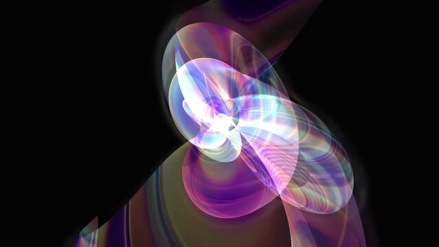 Abstract multicolored transparent ribbons in motion as a seamless creative background. 3D rendering of a twisted shape made of chrome material. Rainbow colorful reflections. 4k video, animation graphi
