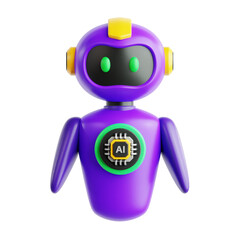 cool half body robot with arm powered by AI artificial intelligence processor chip 3d icon illustration render design