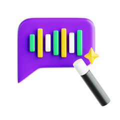 waveform voice chat with magic stick for AI artificial intelligence generated music, sound, voice 3d icon illustration render design