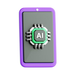 Ai artificial intelligence chip on smartphone screen 3d icon illustration render design