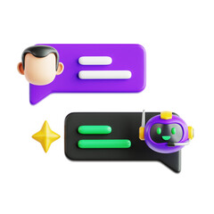 user and customer service chat discussion. AI artificial intelligence personal assistance 3d icon illustration render design