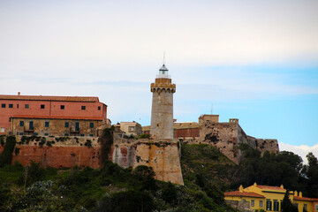 Obraz premium Faro di Forte Stella lighthouse Portoferraio on Elba Island, Livorno, Italy