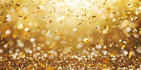 Gold confetti raining down on a shimmering gold background, celebrating the achievement