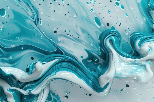 Colorful liquid paint splash phone background with teal and blue swirls - 3d render of ink art for vertical iphone, apple, samsung wallpaper