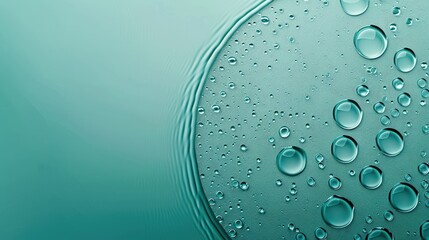 small water drops on a blue-green background Leave space next to it for placing text in the center of the circle