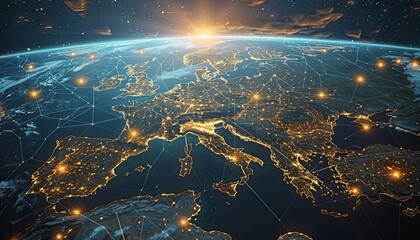 Fototapeta premium From a cosmic perspective, the European region is a network of interconnected data centers and information superhighways 