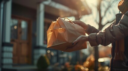 Handing Over a Package at Sunset Generative AI