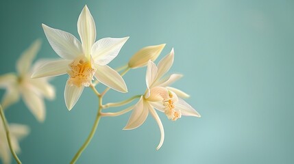 Delicate White Orchids Against a Teal Background