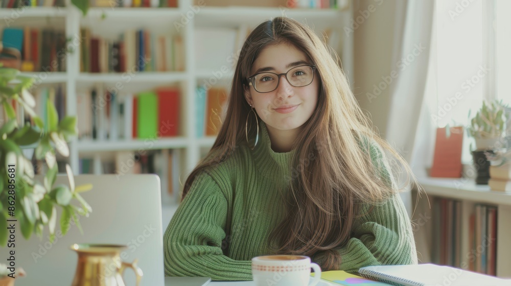 Poster the student in glasses