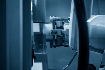 The hi-technology  material handling process by robotic system in turning machine.