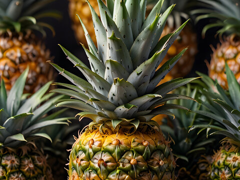 pineapple on the vine, close up of pineapple,pineapple on the field,pineapple on the farm,pineapple on the vine,pineapple on the market,pineapple on the farm,pineapple on the tree,pineapple on the bea