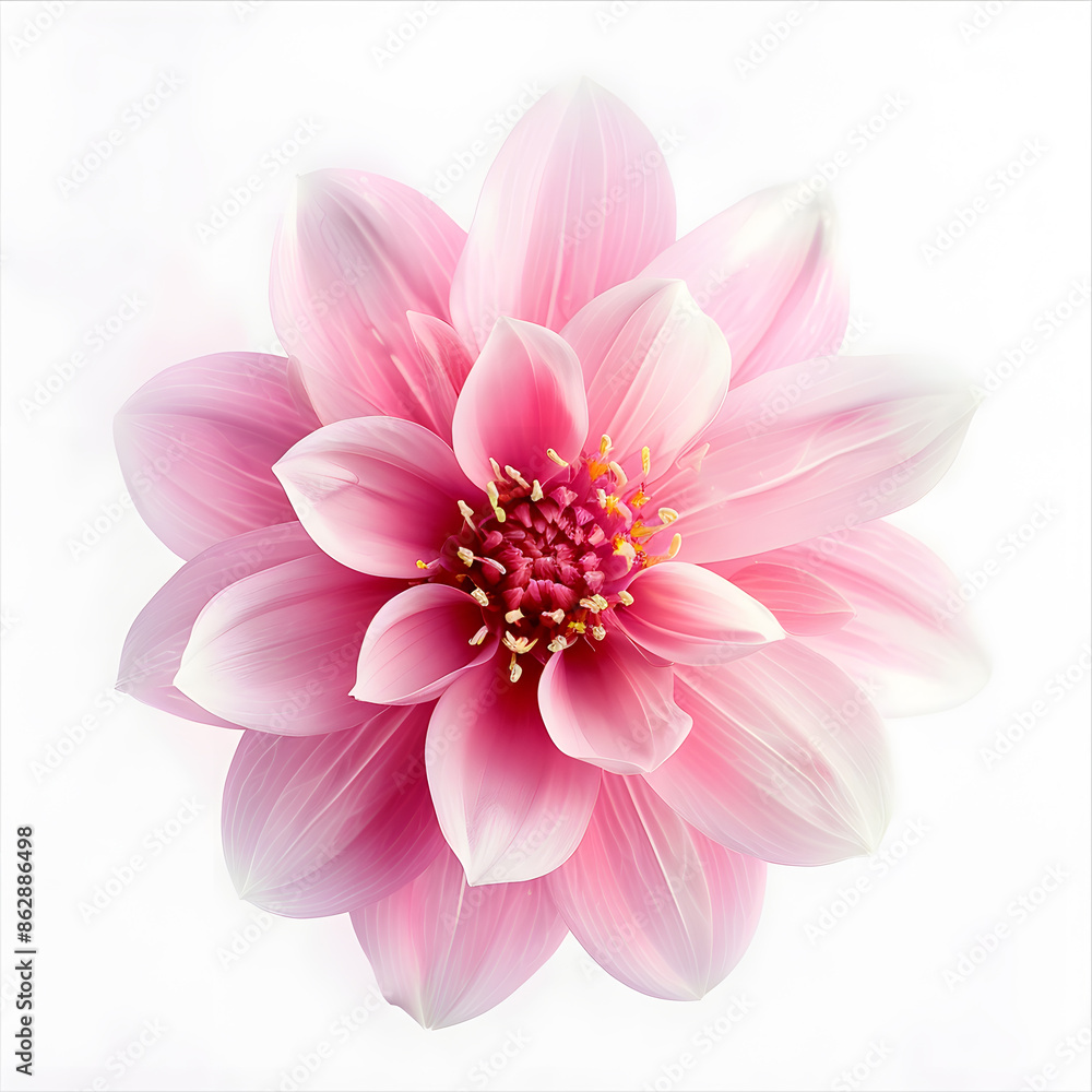 Wall mural pink flower blossom top view on white background - Wall murals