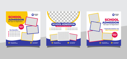 School admission social media post banner template. Back to School Square flyer design Template