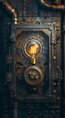 Vintage light bulb surrounded by metal and steampunk elements