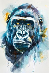 Gorilla. Watercolor illustration of a monkey on a white background