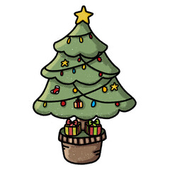 Christmas tree and ornaments n the transperent background. 