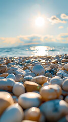 Obraz premium Beautiful beach scene with pebbles on the shore