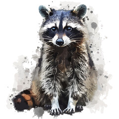 Watercolor vector of a raccoon, isolated on a white background, design art, drawing clipart, Illustration painting, Graphic logo, raccoon vector 